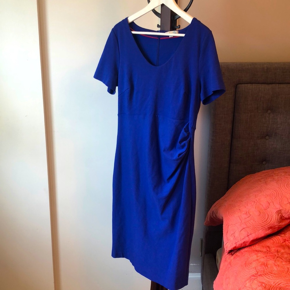 Boden fitted royal blue dress with ruching